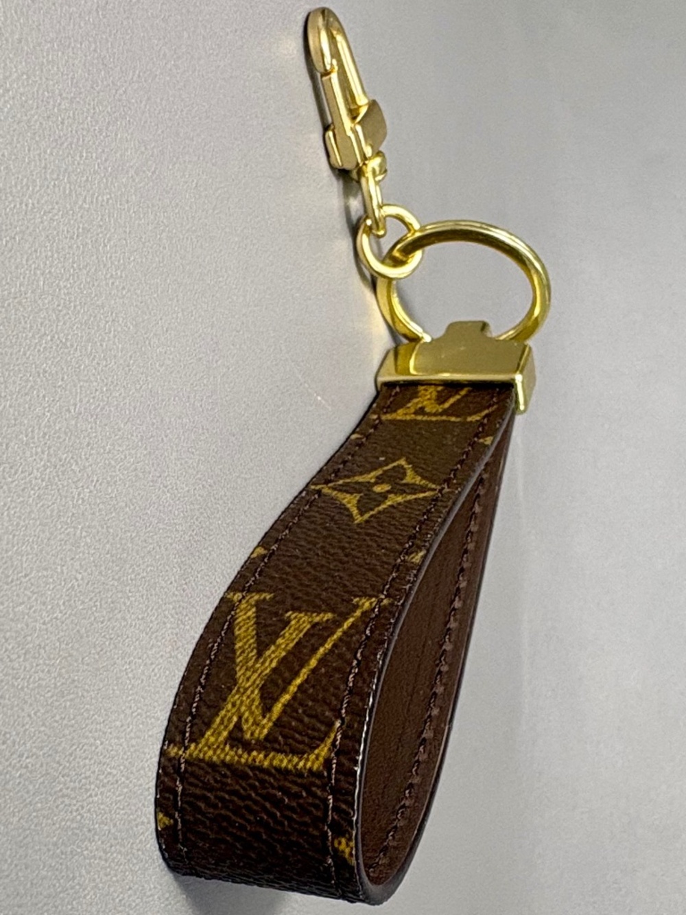 LV Canvas, Leather & Brass Keychain Bag Charm - Picture 3 of 4